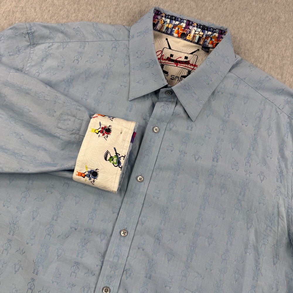 Robert Graham Shirt Mens 3XL Blue Robot Embroidered Button Down Long Sleeve